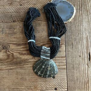 Amazing Multi-Strand Beaded Collar Necklace with Natural Shell Pendant